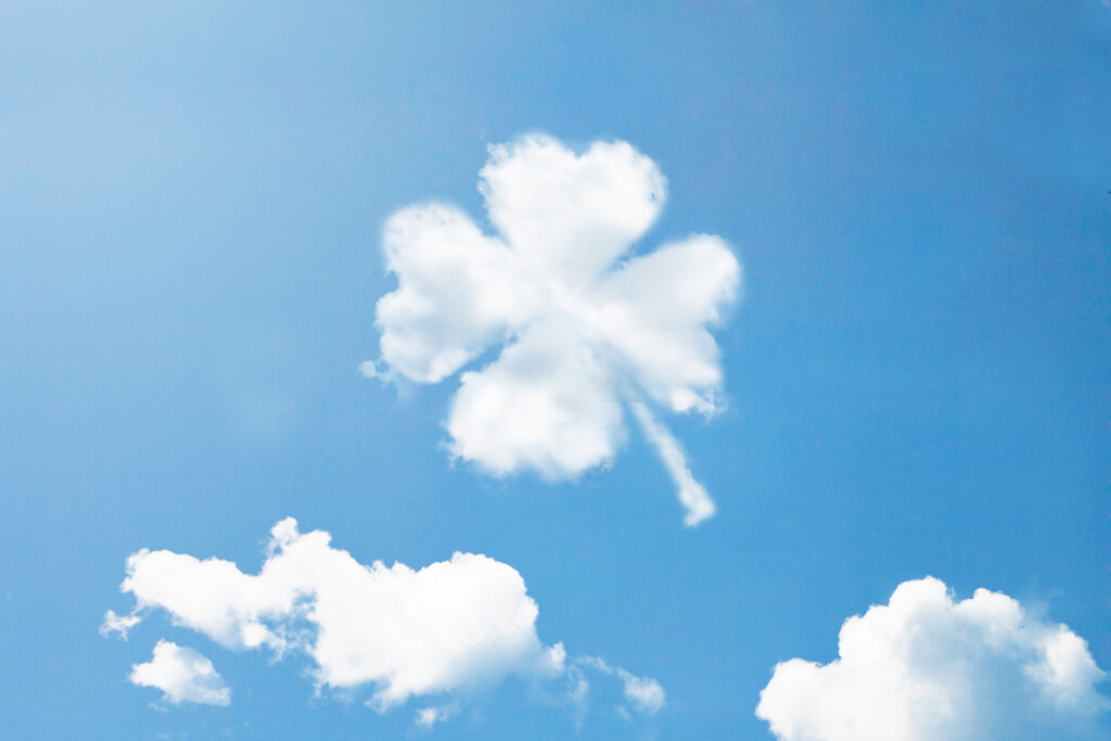 four leaf clover in the sky symbolizing luck