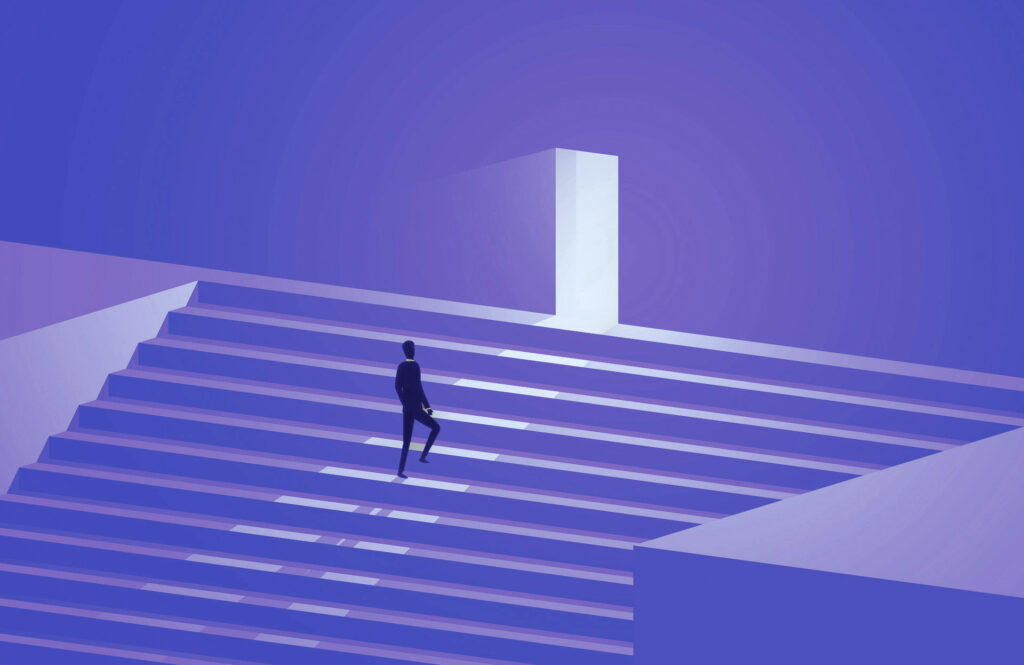 person walking up steps embracing uncertainty